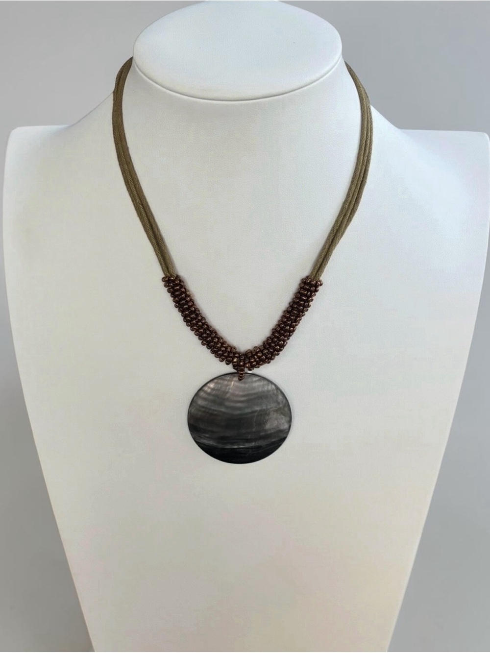 Lia Sophia Gray Shell Disc Pendant Necklace